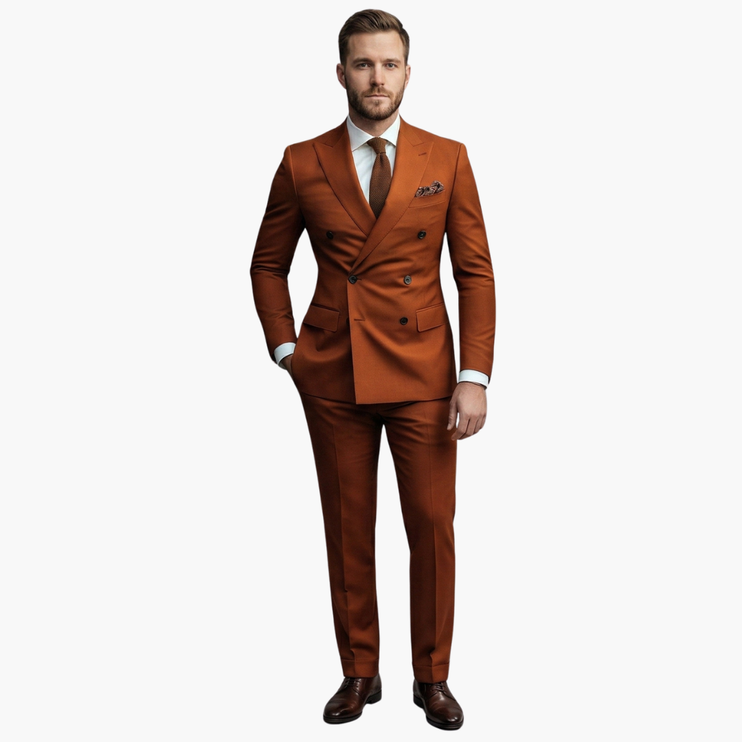 Costume homme deux pièces avec veste croisée et six boutons