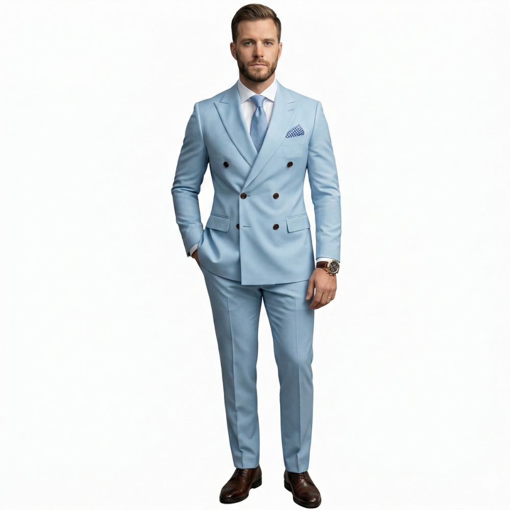 Costume homme deux pièces avec veste croisée et six boutons
