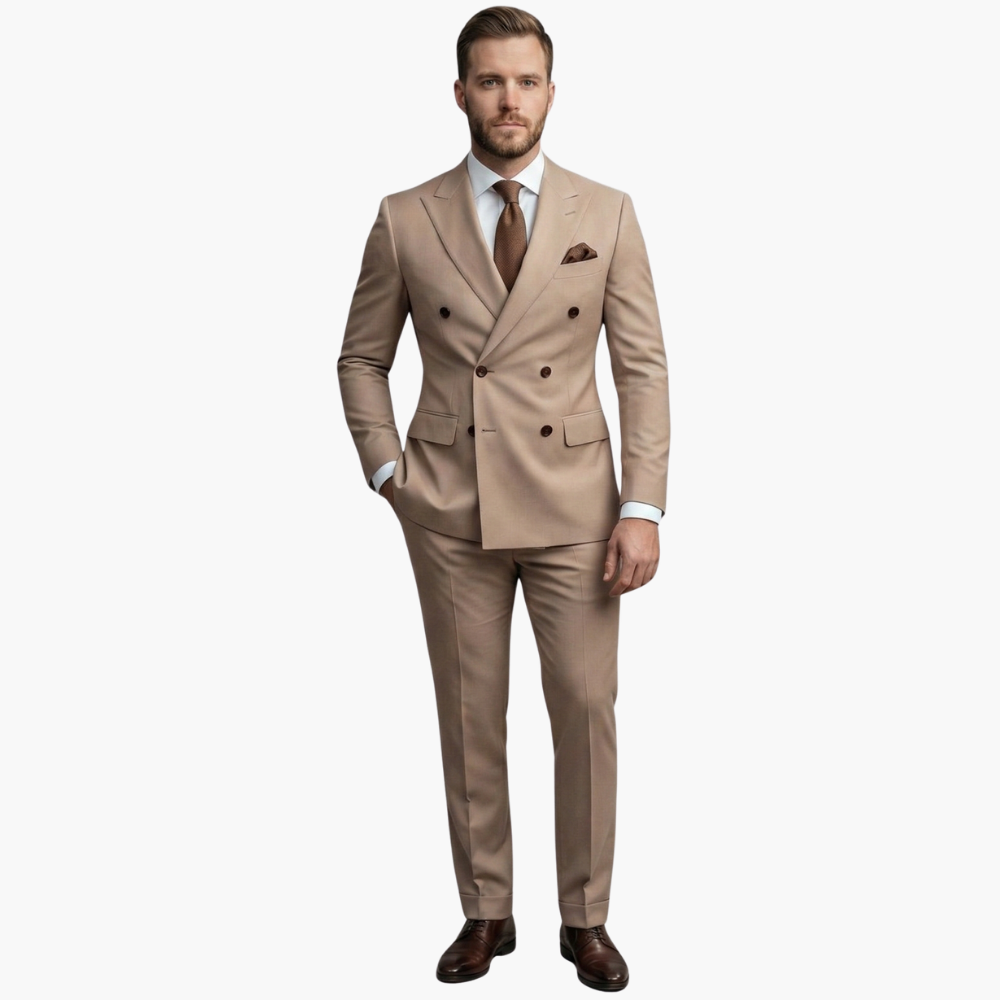 Costume homme deux pièces avec veste croisée et six boutons