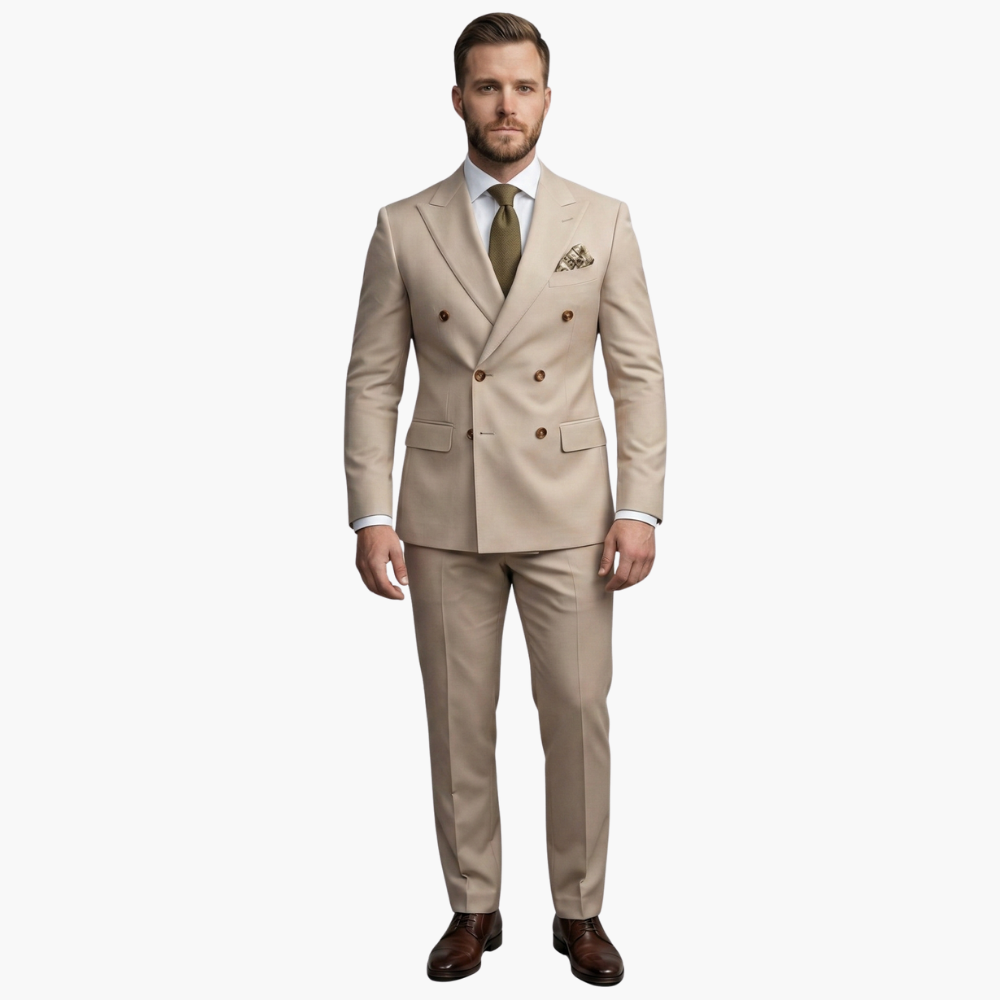 Costume homme deux pièces avec veste croisée et six boutons