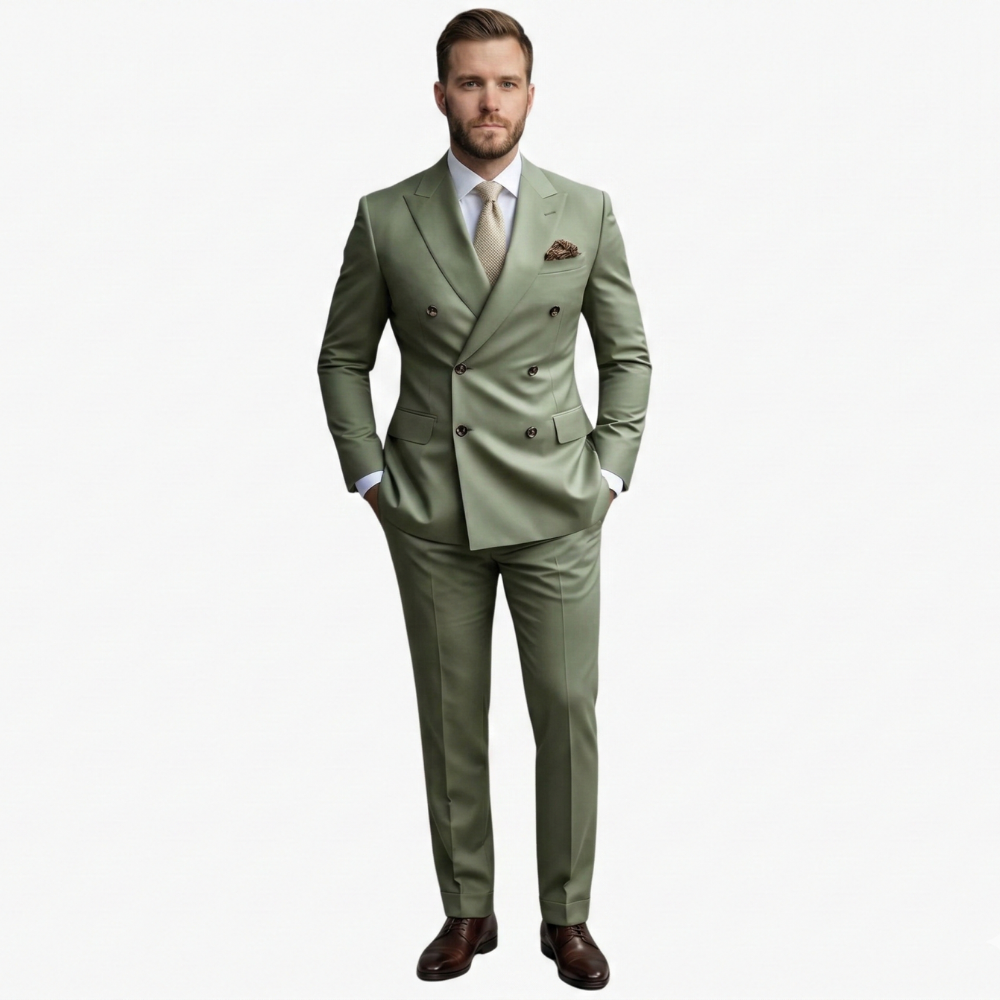 Costume homme deux pièces avec veste croisée et six boutons