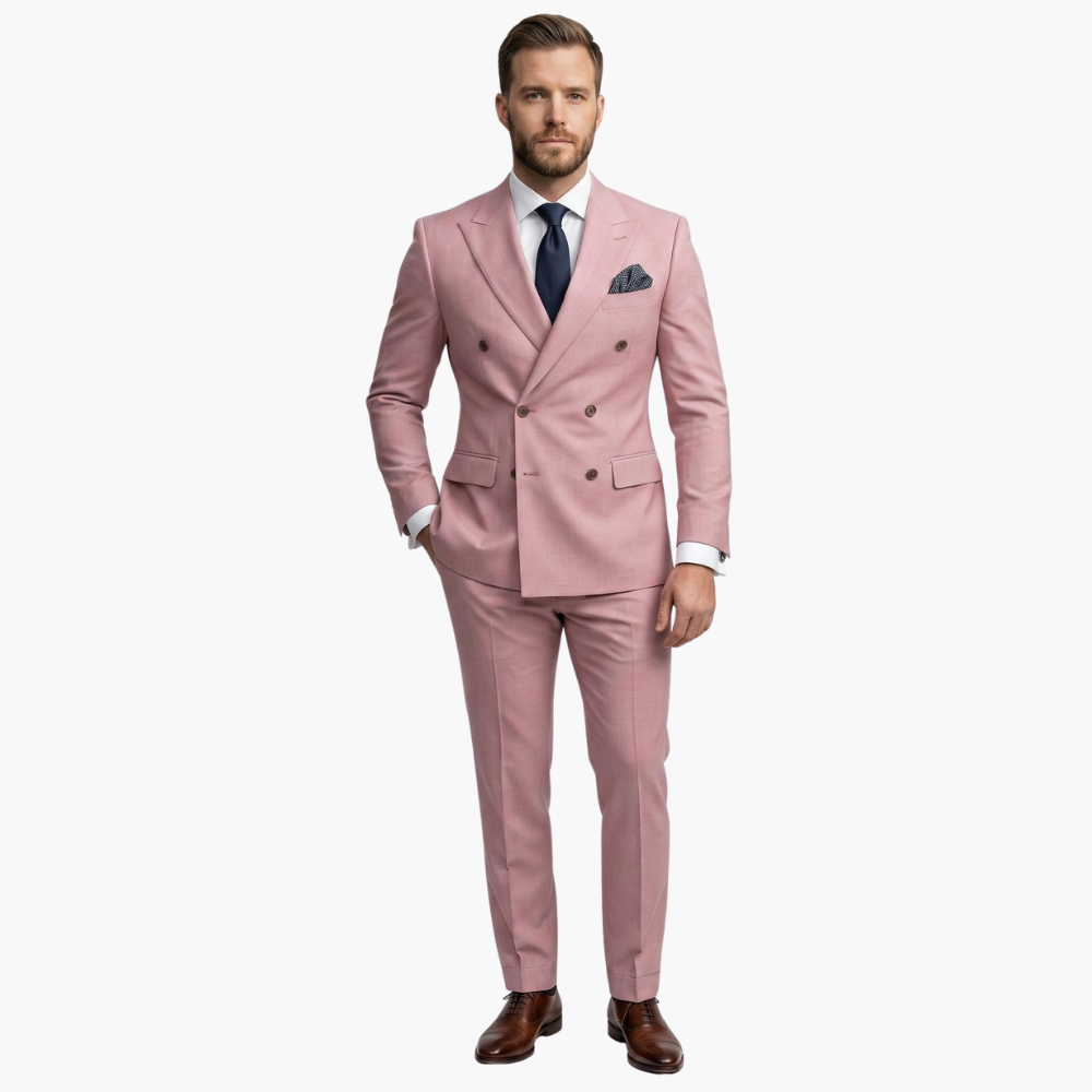Costume homme deux pièces avec veste croisée et six boutons