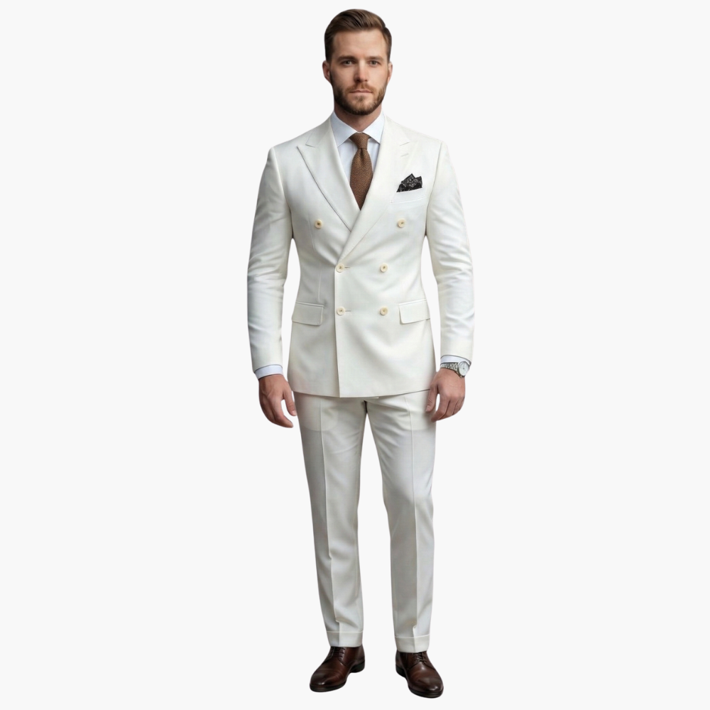 Costume homme deux pièces avec veste croisée et six boutons