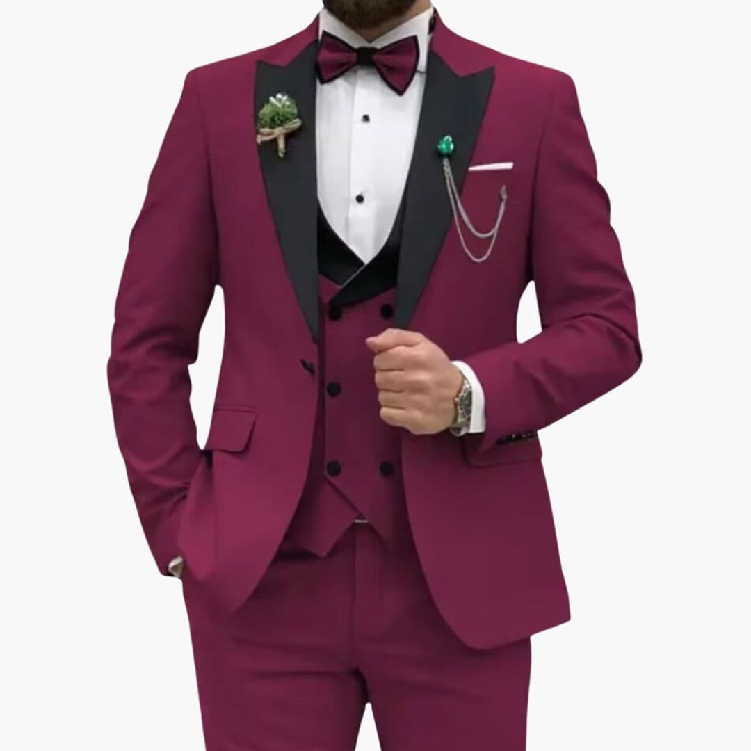 Costume homme trois pièces avec col contrastant et gilet