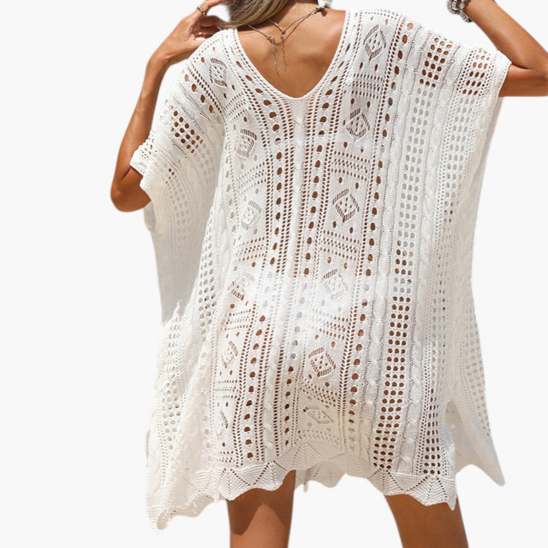 Women's beach cover-up with V-neck and short sleeves
