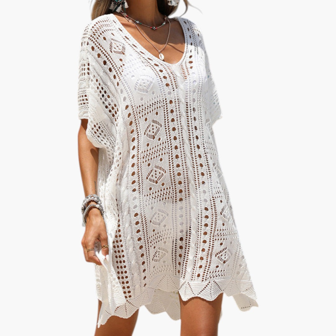 Women's beach cover-up with V-neck and short sleeves