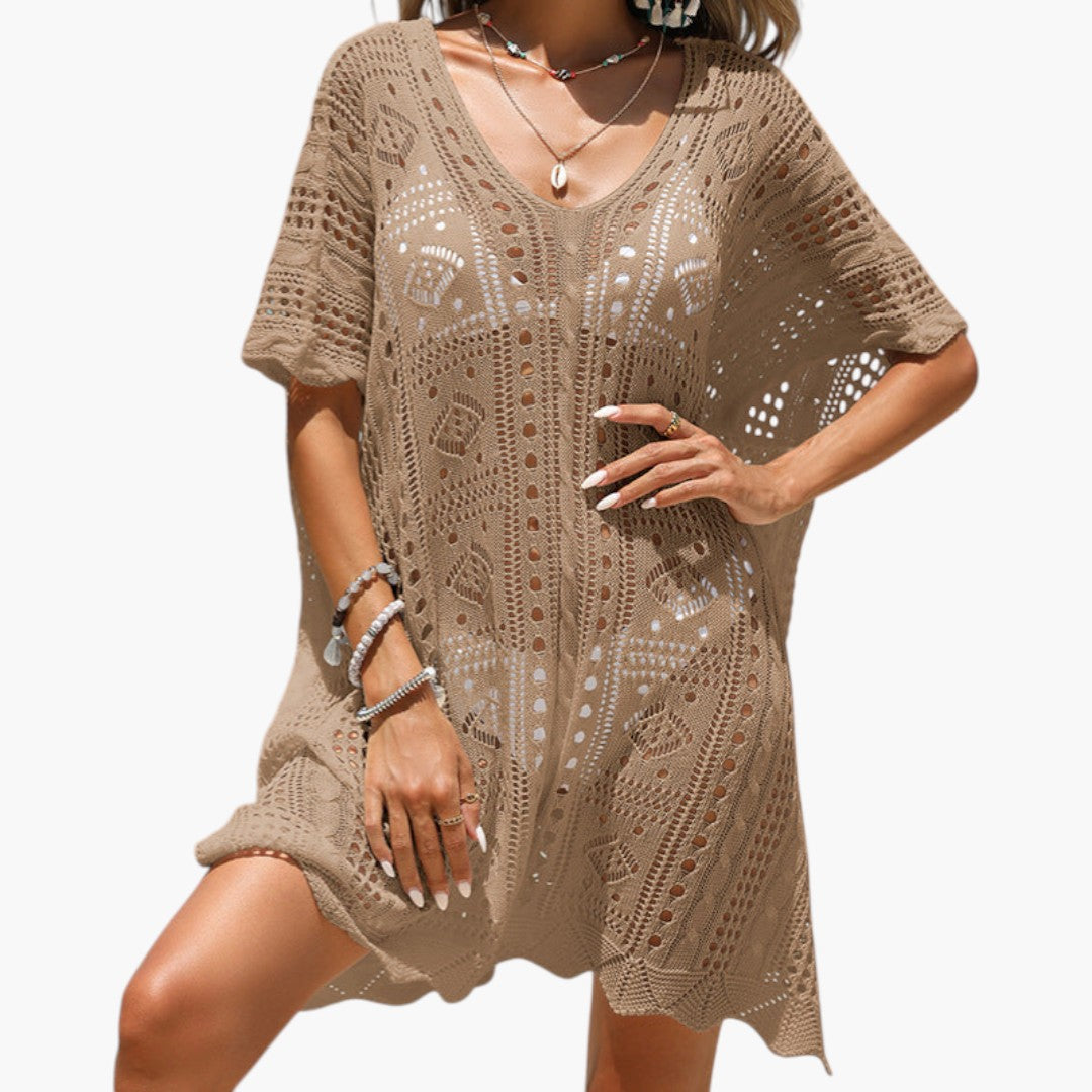 Women's beach cover-up with V-neck and short sleeves
