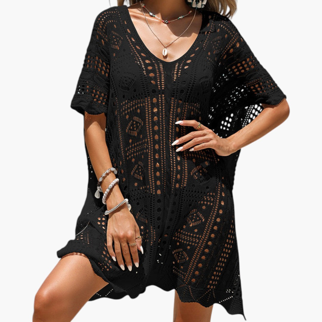 Women's beach cover-up with V-neck and short sleeves