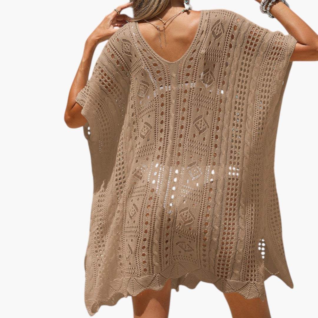 Women's beach cover-up with V-neck and short sleeves