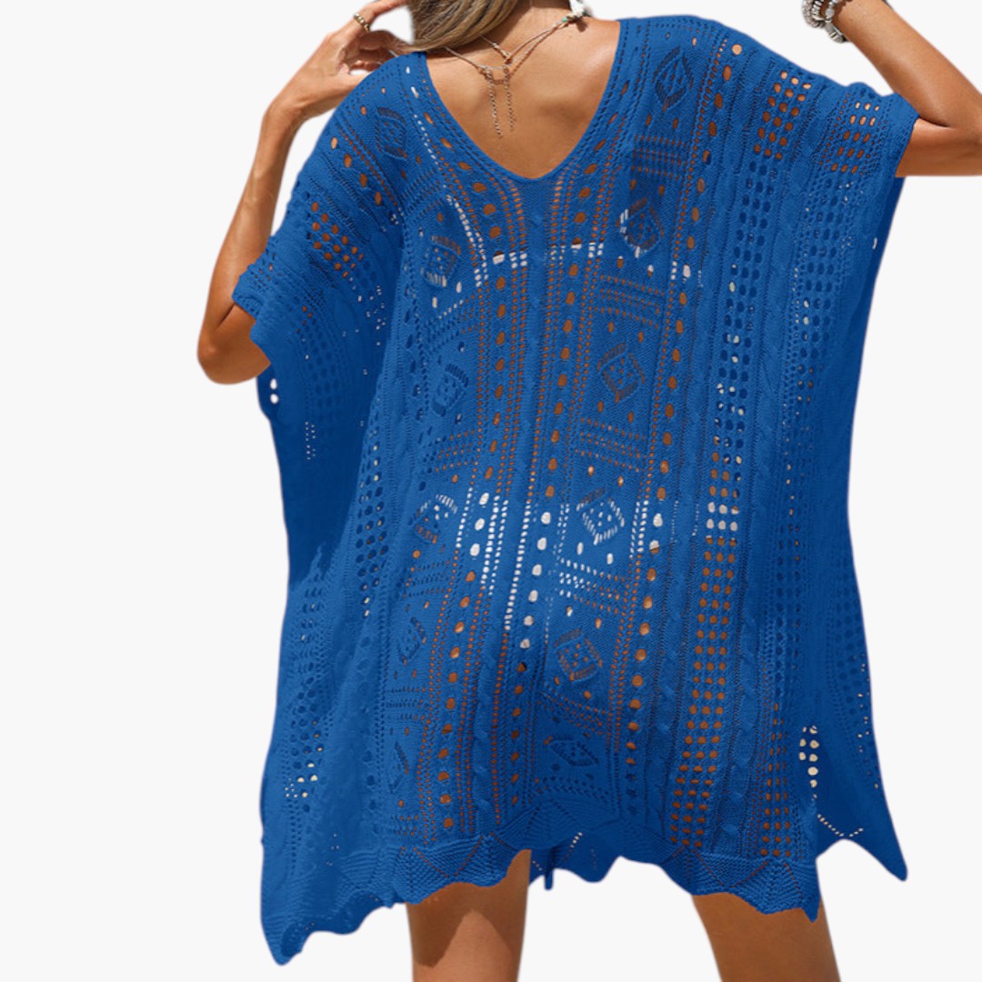 Women's beach cover-up with V-neck and short sleeves