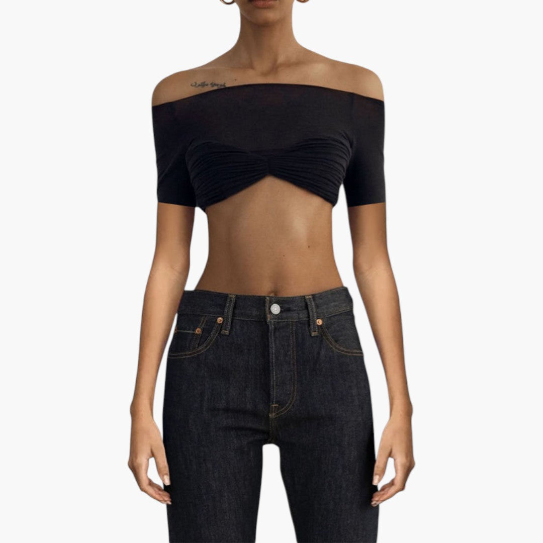 Top corto donna con scollo bardot