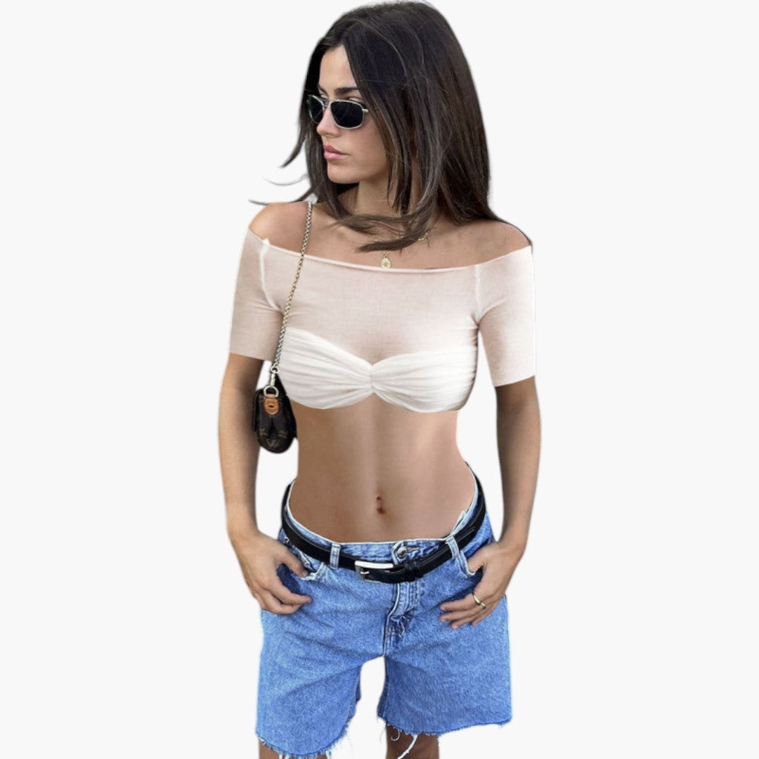 Top corto donna con scollo bardot