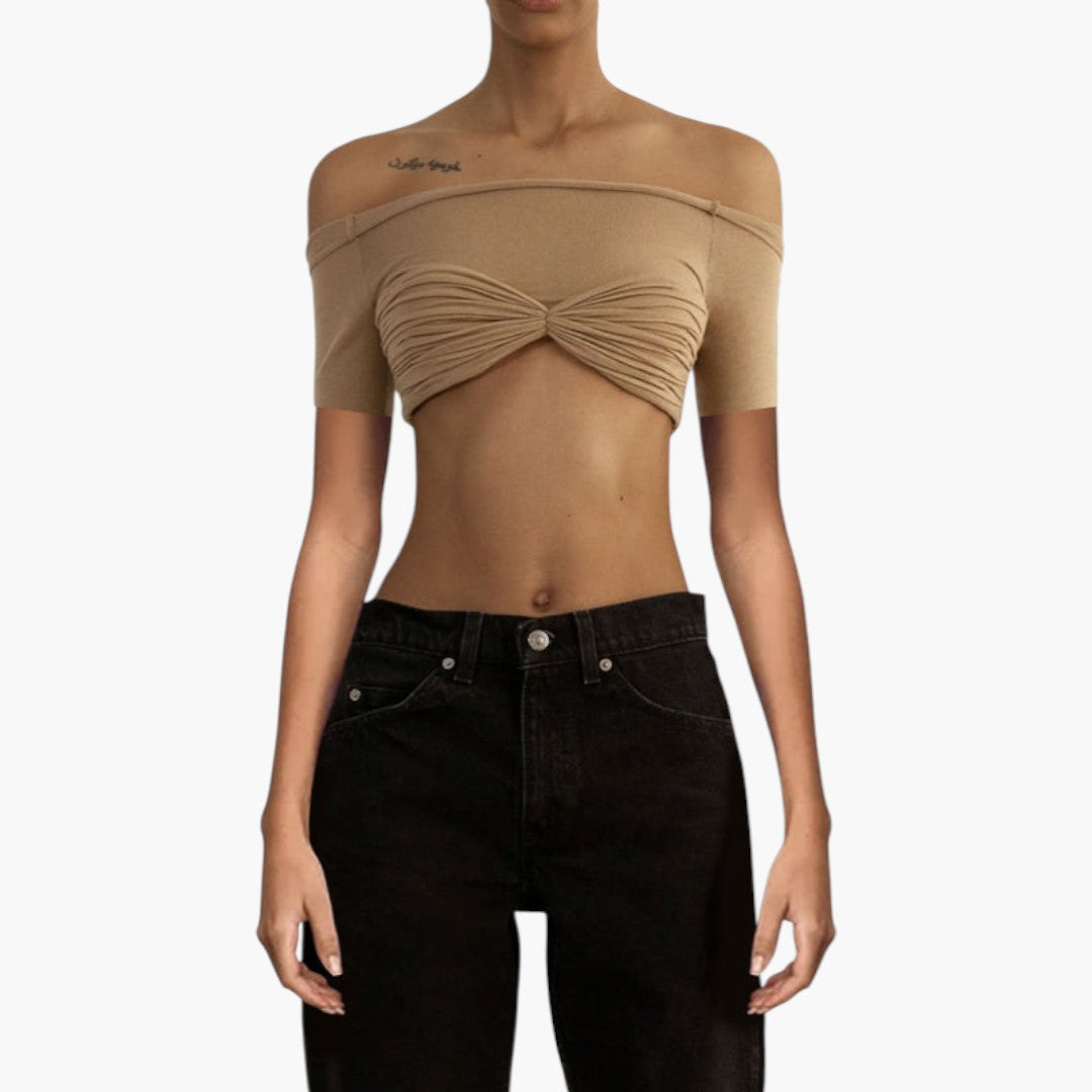 Top corto donna con scollo bardot