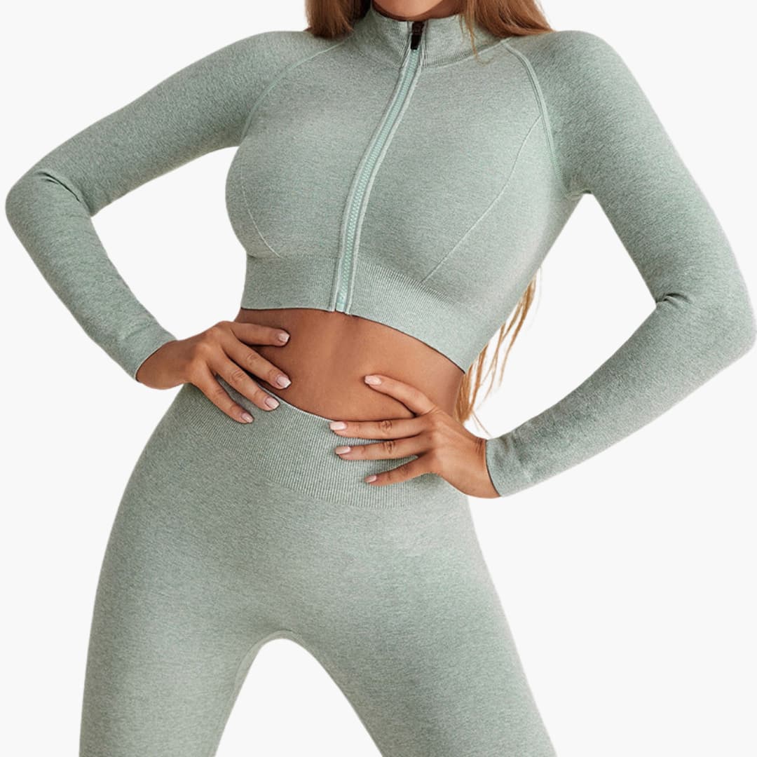 Dame sport crop top med lynlås foran og ærmeløs pasform