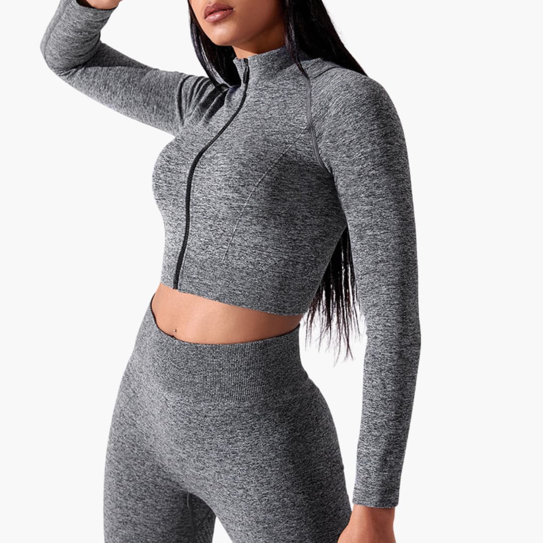 Dame sport crop top med lynlås foran og ærmeløs pasform