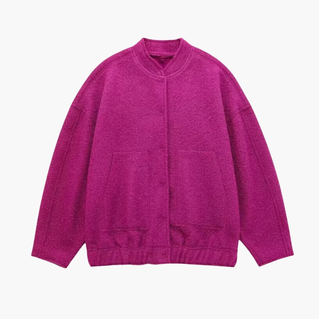 Dame bomber oversize med forlommer og skjult lukning