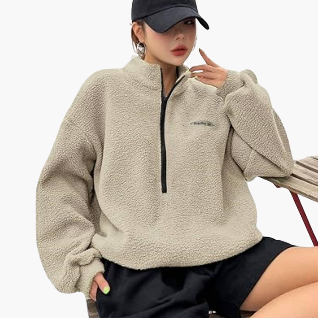 Camisola Polar Senhora com Fecho Parcial e Gola Alta