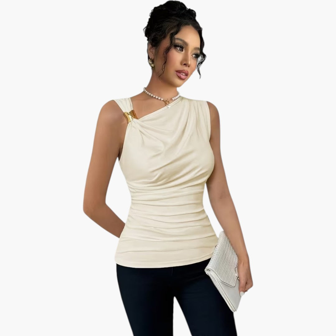 Women's Tank Top with Asymmetric Neckline and Draped Front