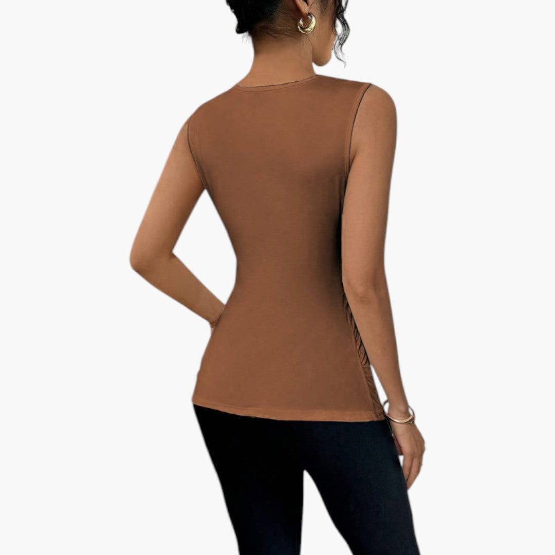 Women's Tank Top with Asymmetric Neckline and Draped Front