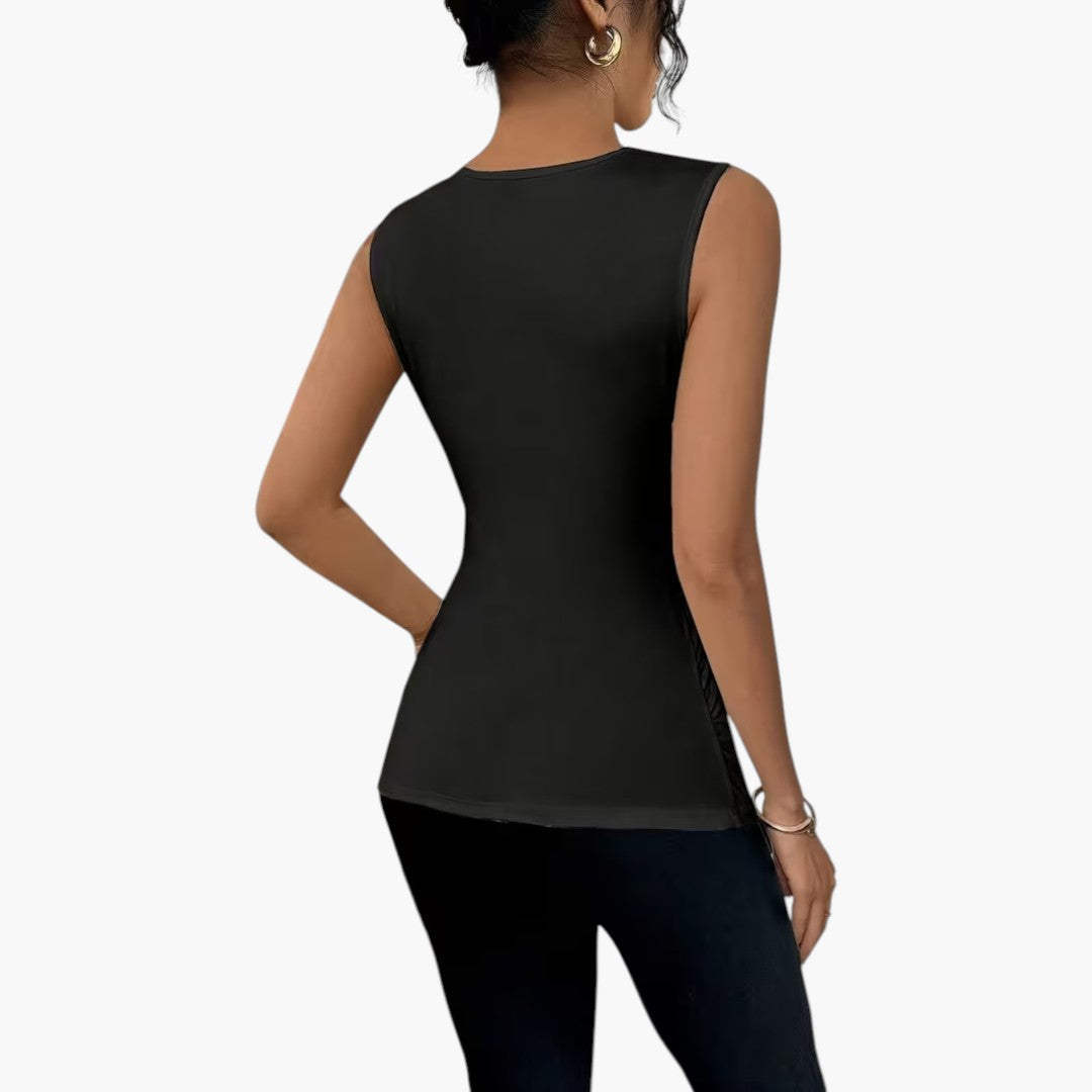 Women's Tank Top with Asymmetric Neckline and Draped Front
