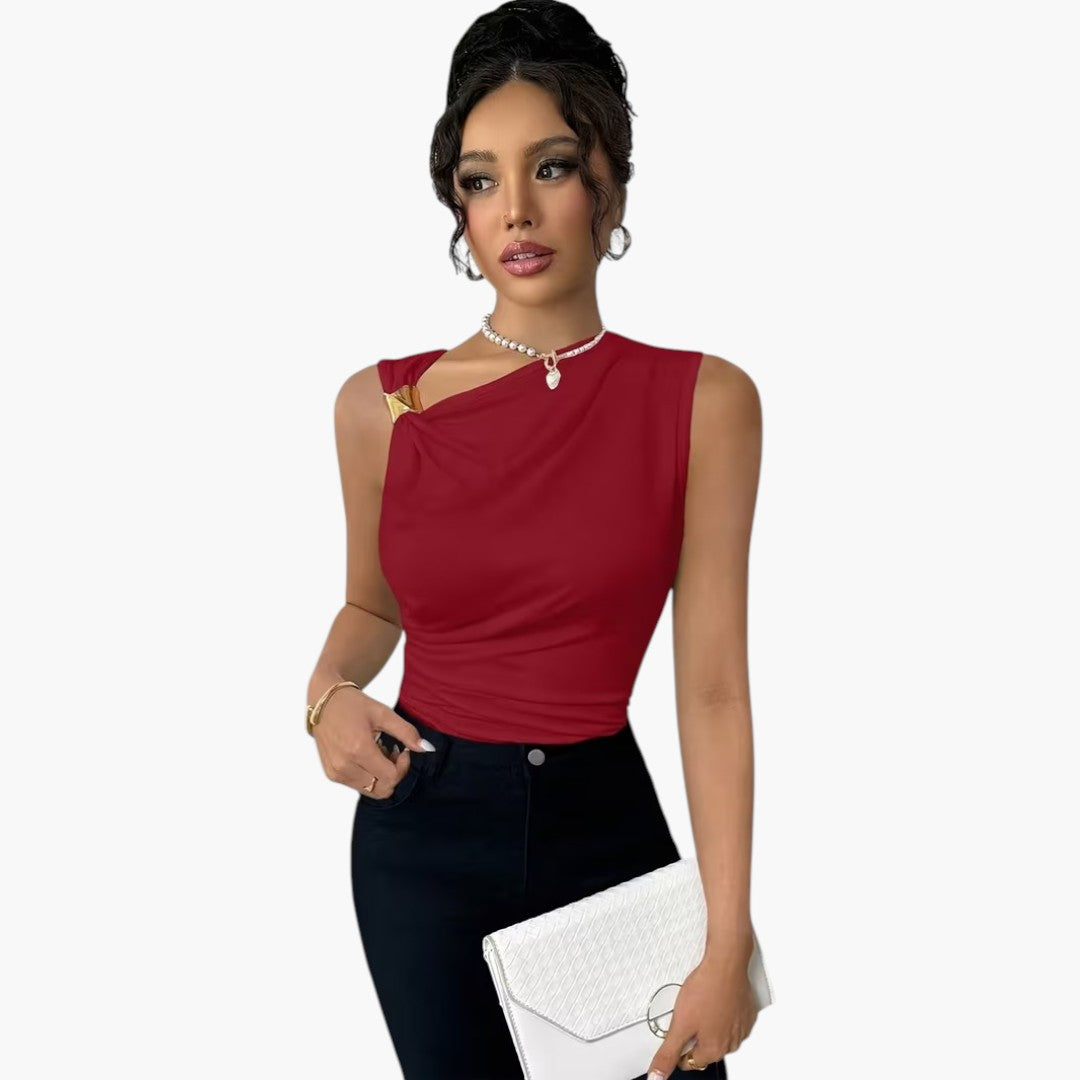 Women's Tank Top with Asymmetric Neckline and Draped Front