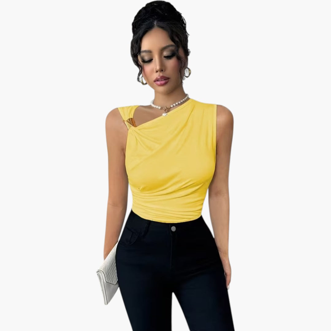 Women's Tank Top with Asymmetric Neckline and Draped Front