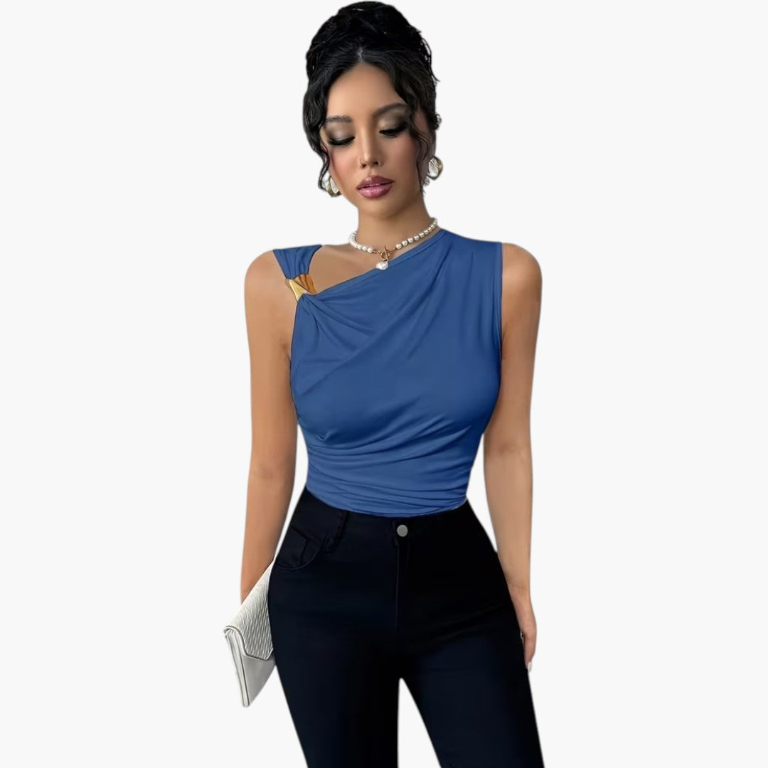 Women's Tank Top with Asymmetric Neckline and Draped Front