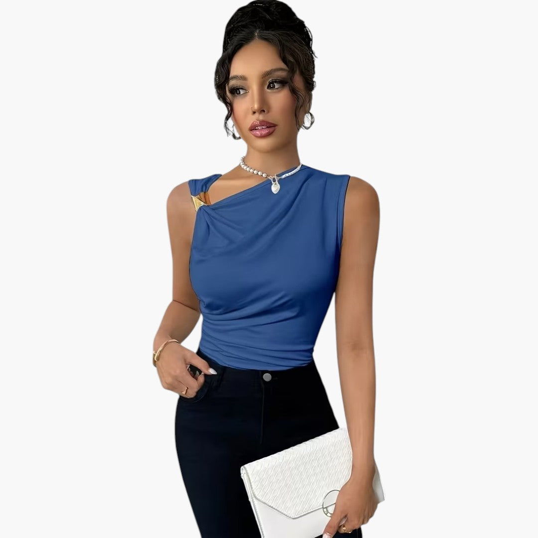 Women's Tank Top with Asymmetric Neckline and Draped Front