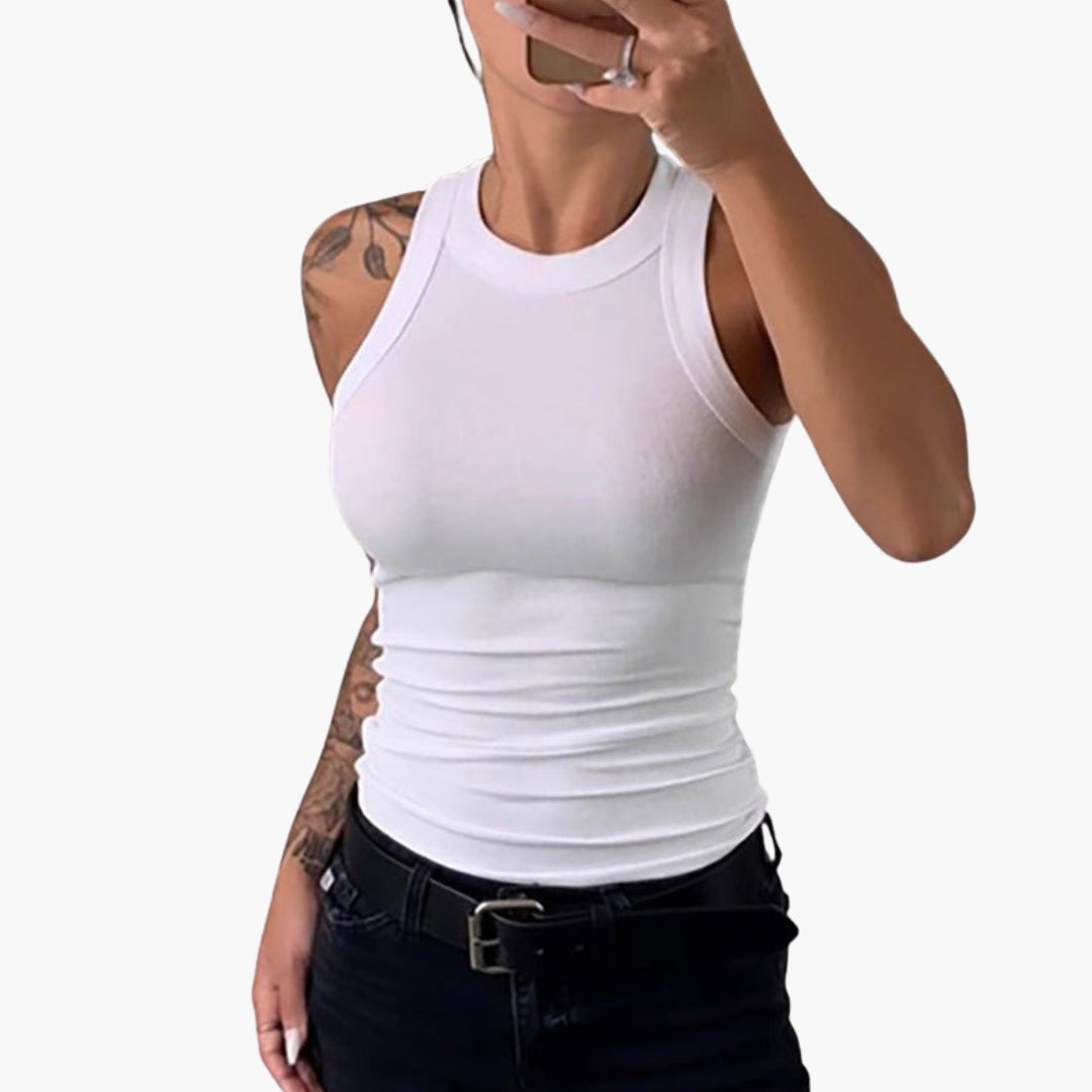 Top donna con scollo rotondo e taglio senza maniche