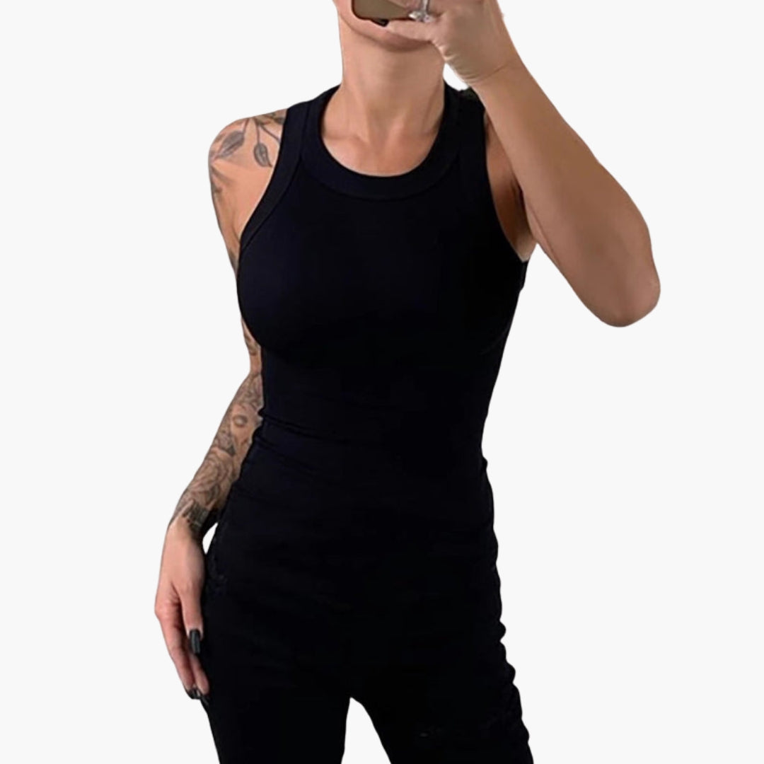 Top donna con scollo rotondo e taglio senza maniche