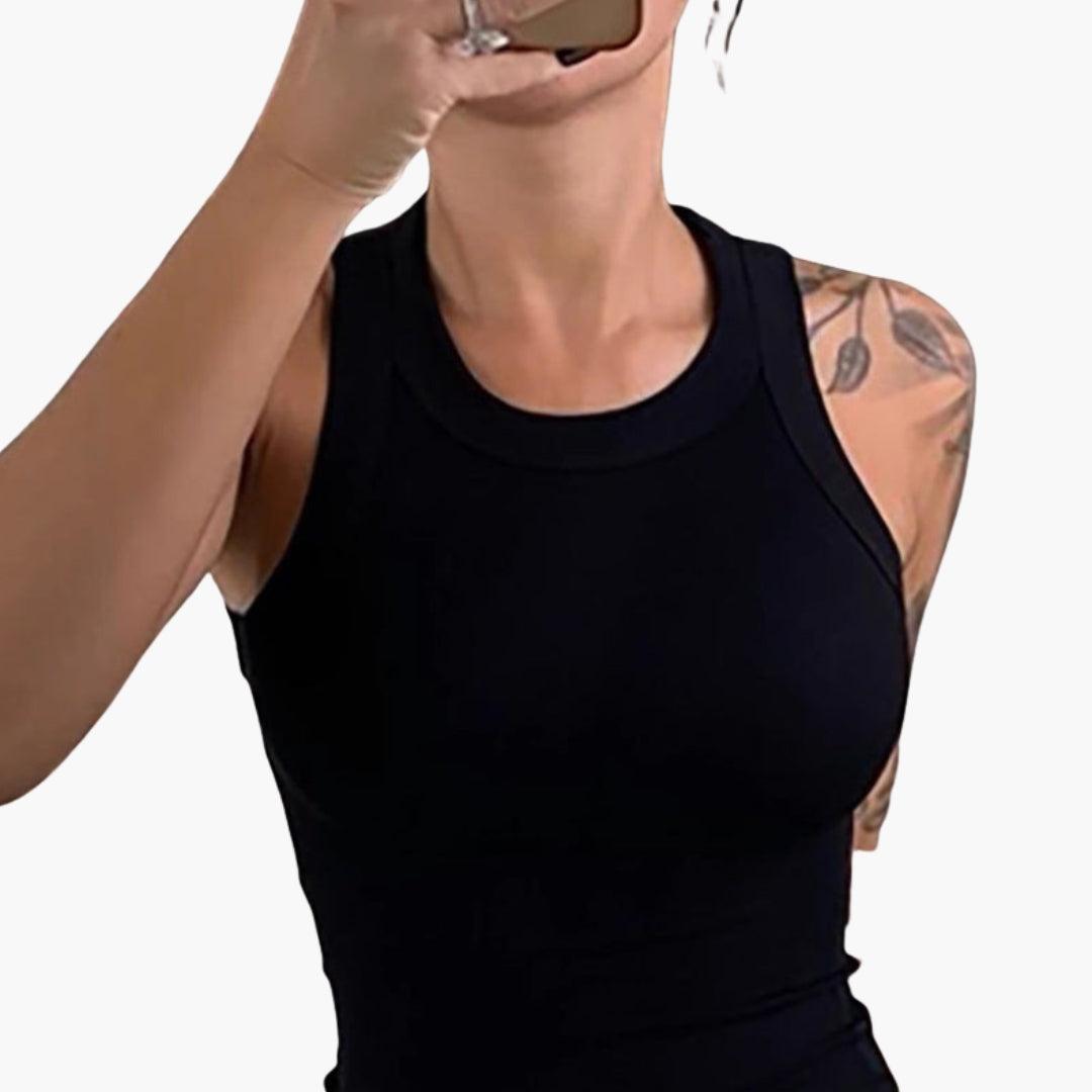 Top donna con scollo rotondo e taglio senza maniche