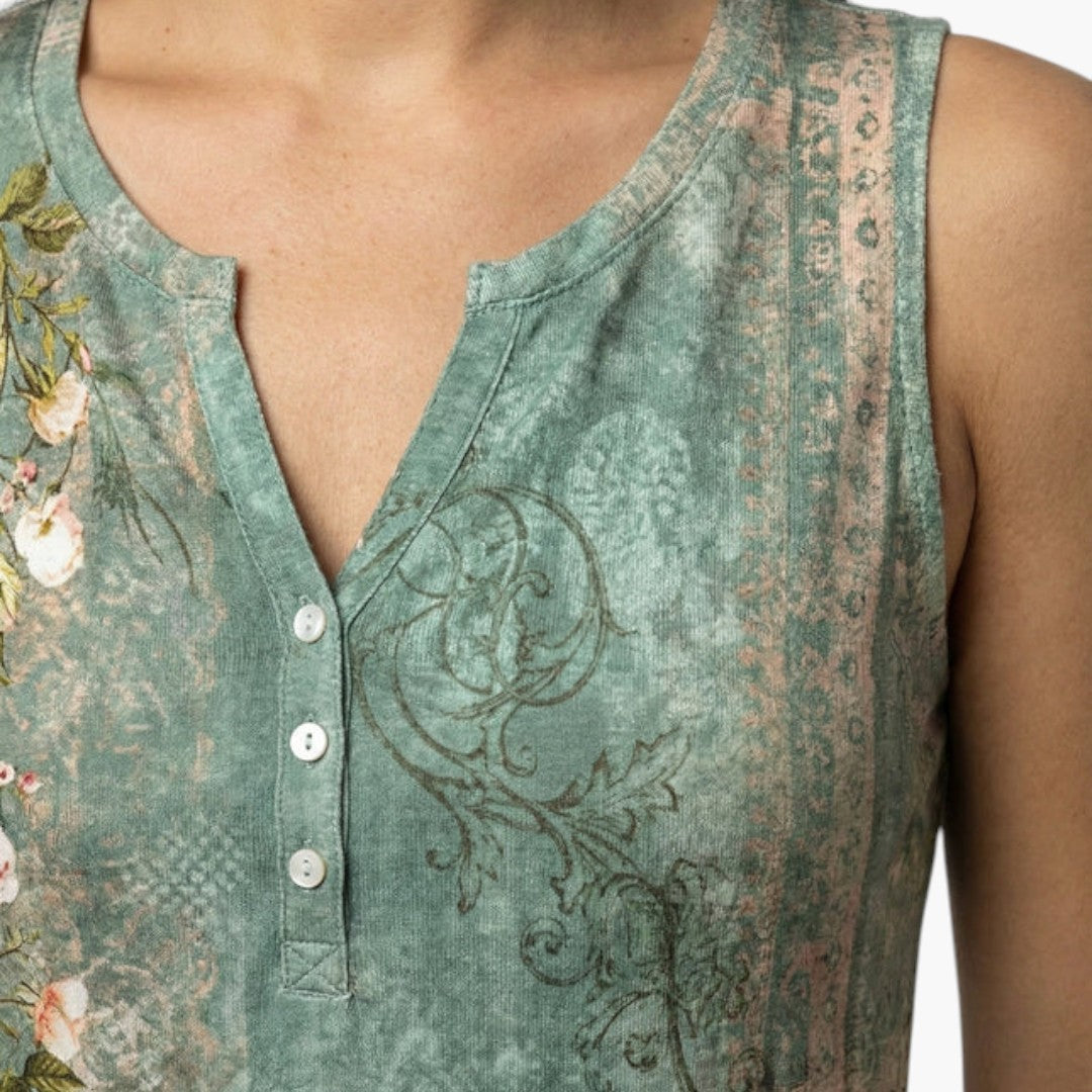 Women's Tank Top with V-Neck and Floral Pattern