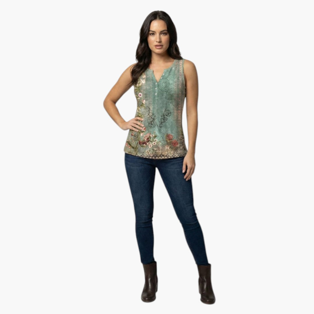 Women's Tank Top with V-Neck and Floral Pattern