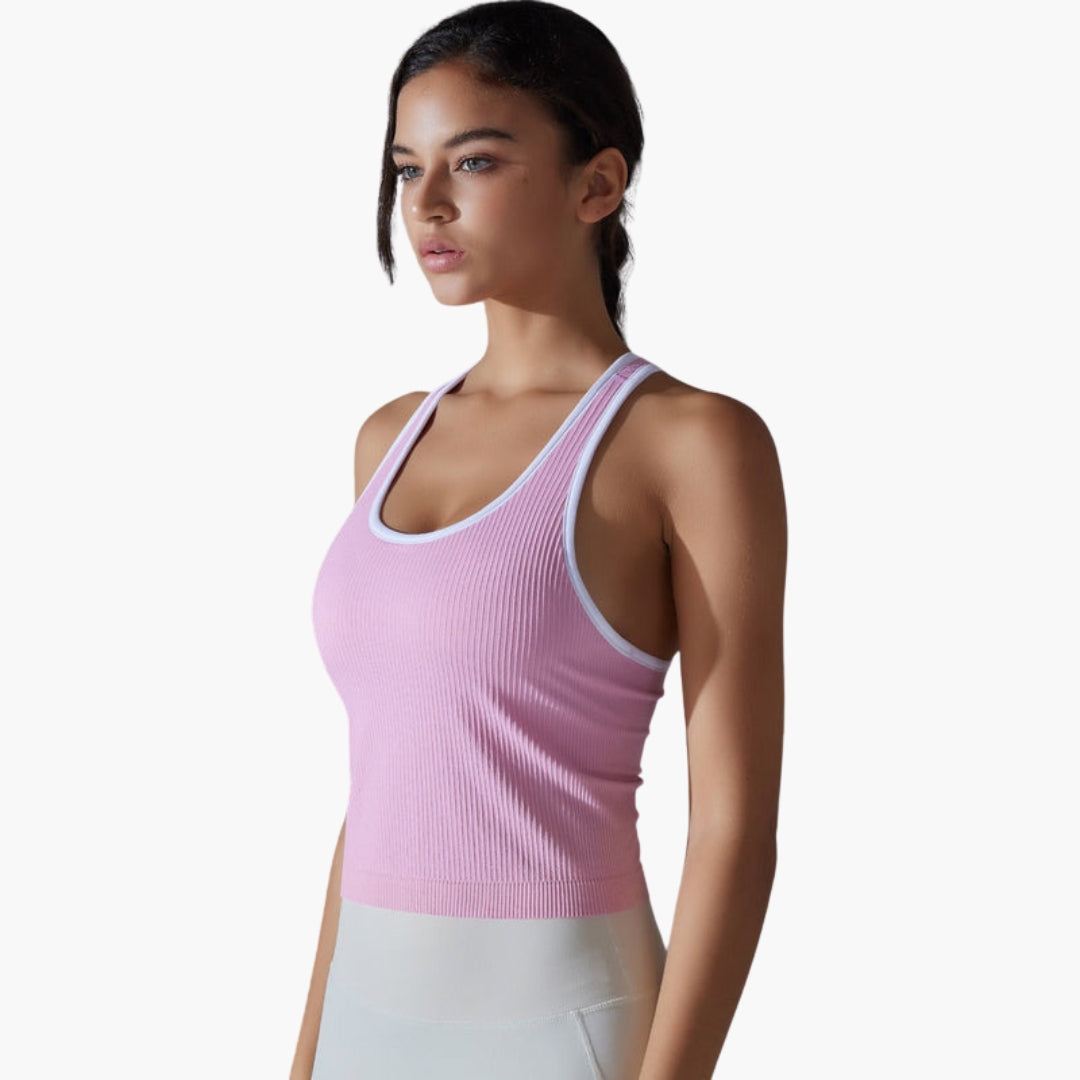 Top de desporto feminino com superfície canelada sem mangas