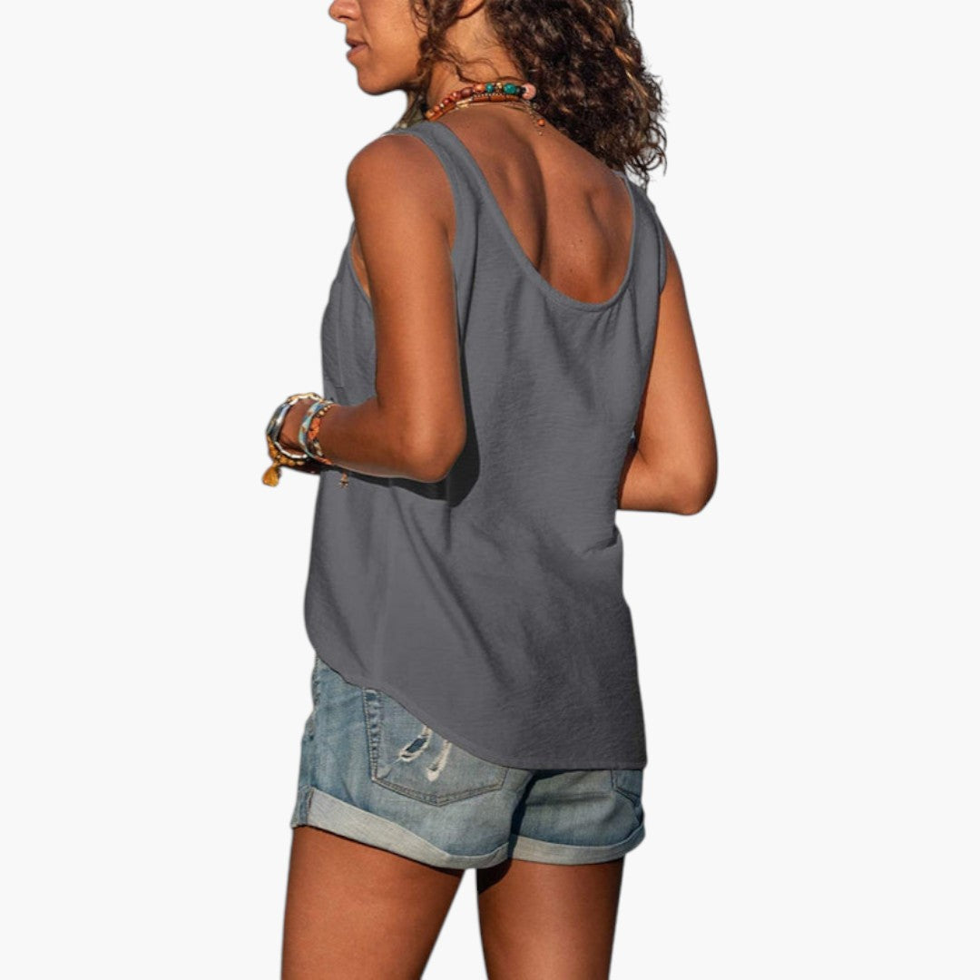 Débardeur femme à col arrondi avec boutons décoratifs