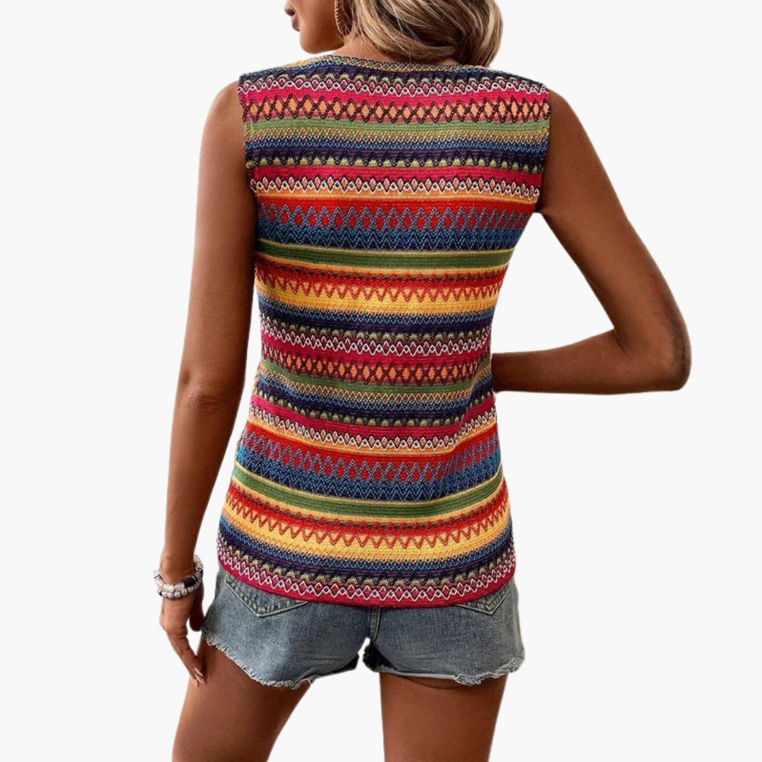 Top donna con scollo rotondo e superficie a motivo