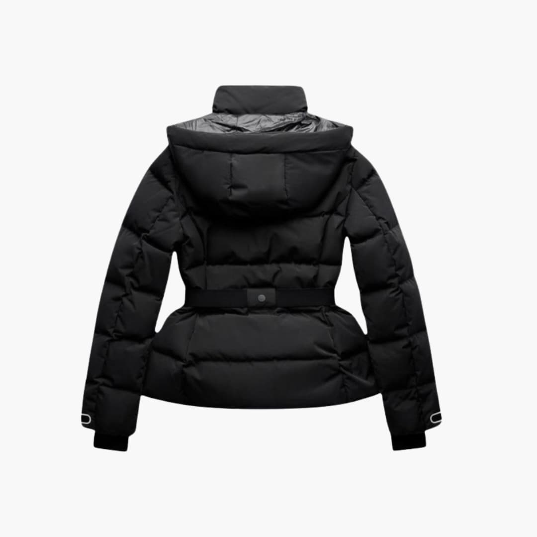 Doudoune femme avec col montant et taille ceinturée