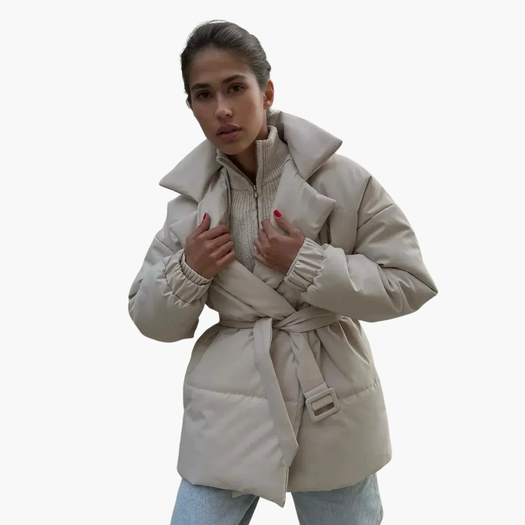 Doudoune femme ceinturée avec col montant
