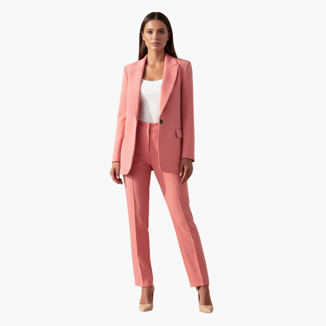 Ensemble Blazer et Pantalon Femme à Revers Notchés et Coupe Ajustée