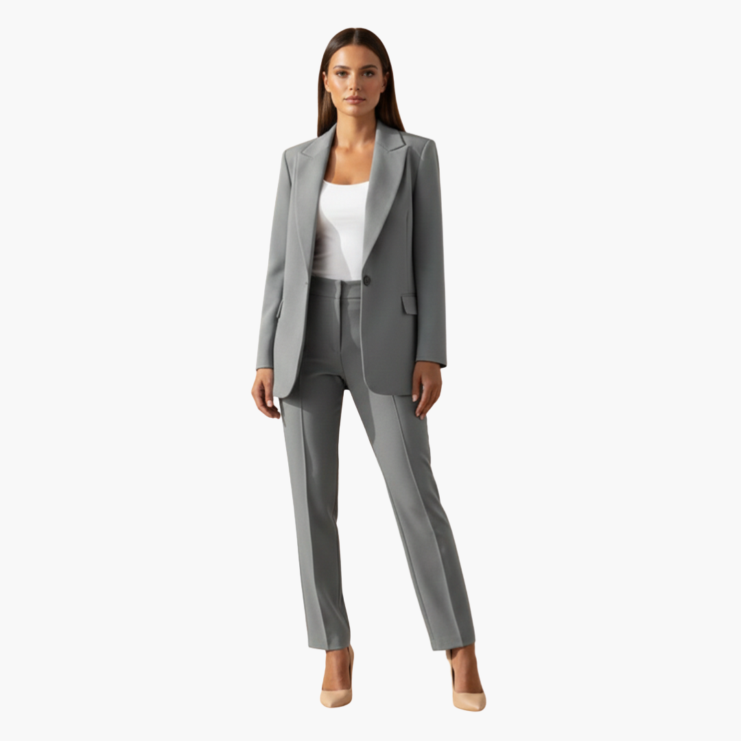 Ensemble Blazer et Pantalon Femme à Revers Notchés et Coupe Ajustée