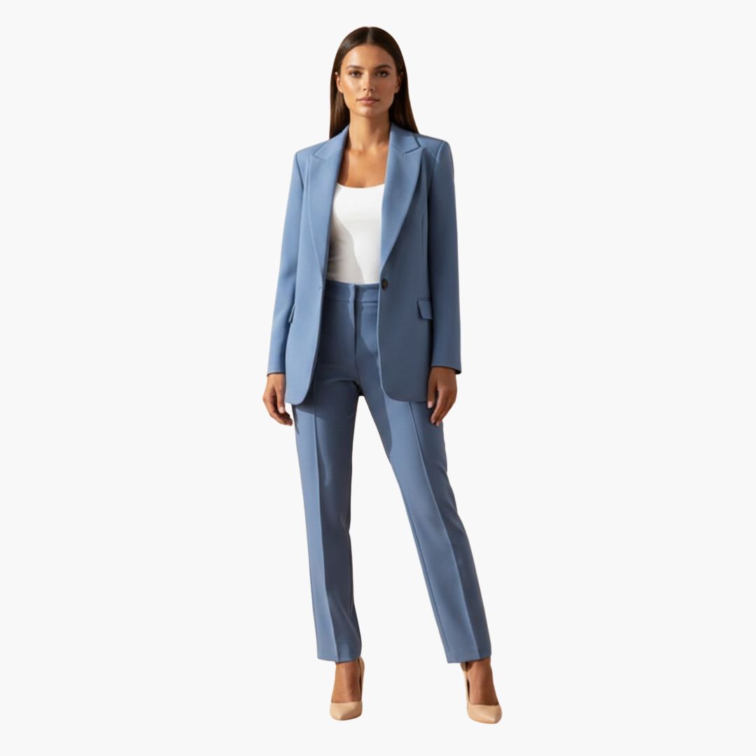 Ensemble Blazer et Pantalon Femme à Revers Notchés et Coupe Ajustée
