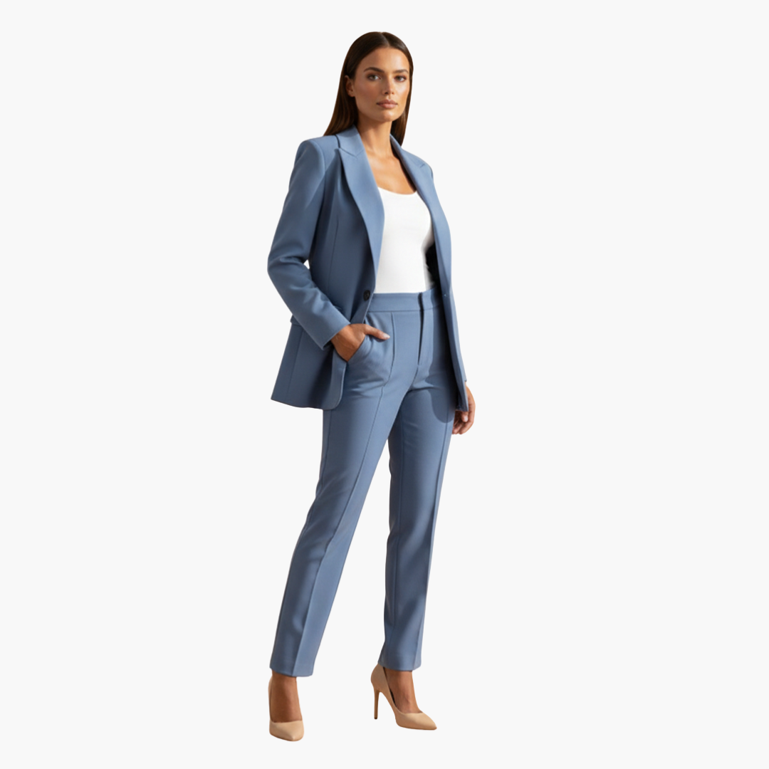 Ensemble Blazer et Pantalon Femme à Revers Notchés et Coupe Ajustée