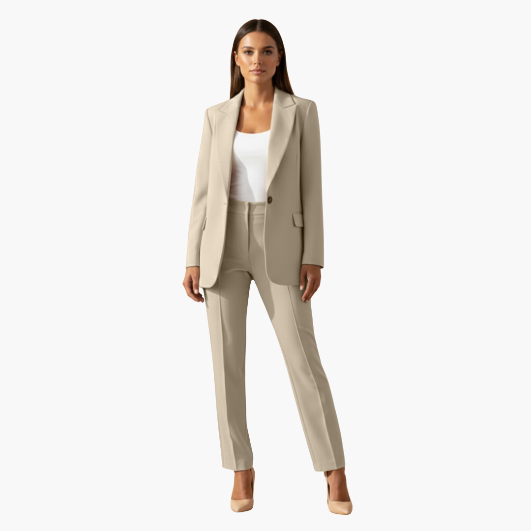 Ensemble Blazer et Pantalon Femme à Revers Notchés et Coupe Ajustée