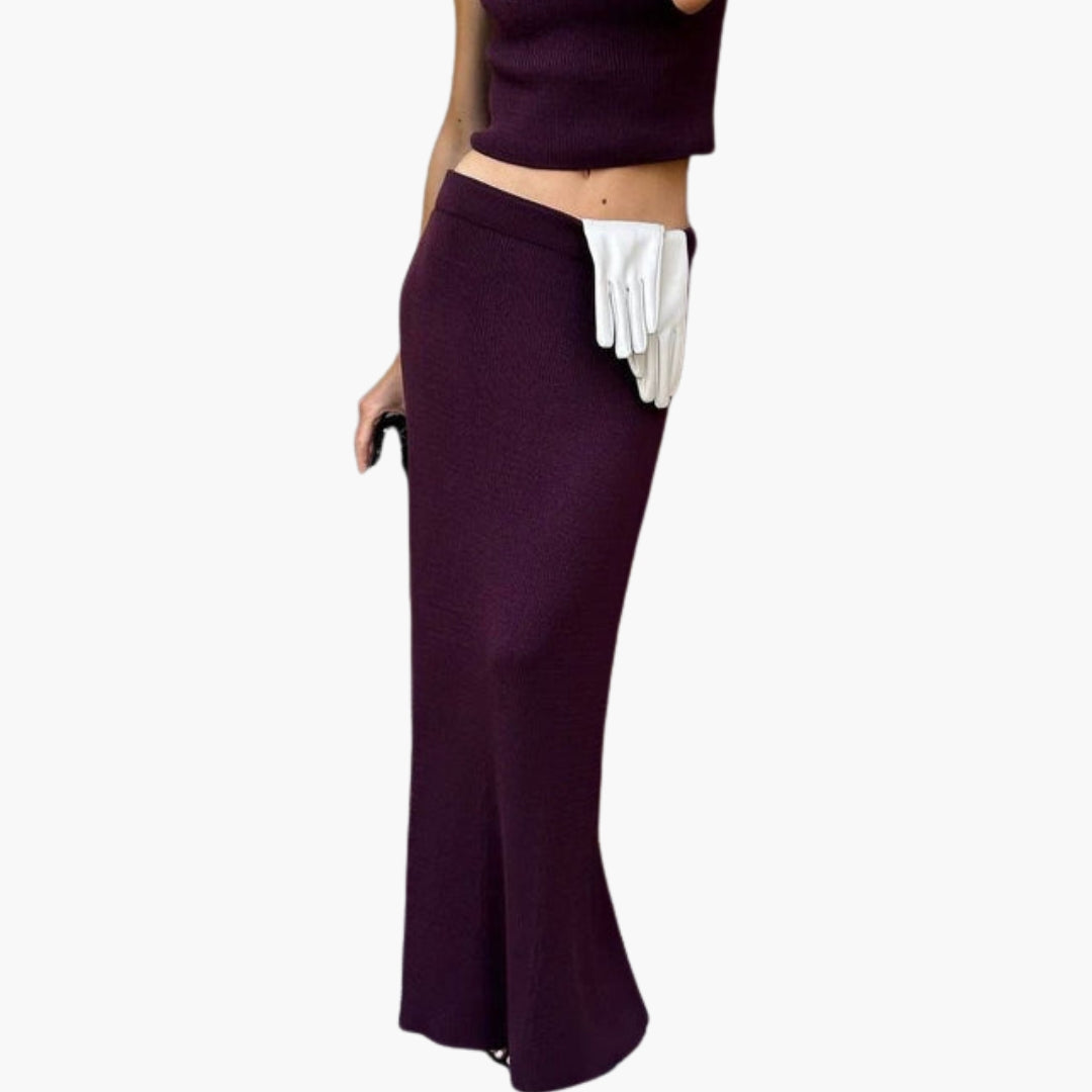 Women's Skirt Set with Ribbed Surface and High Collar