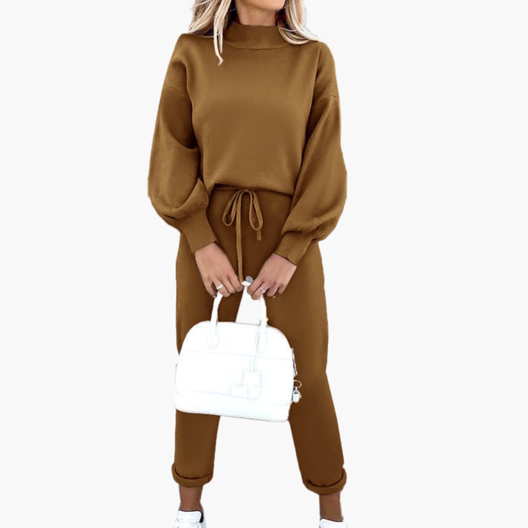 Conjunto de roupa confortável para mulher com camisola oversize e calças de jogging de cintura alta