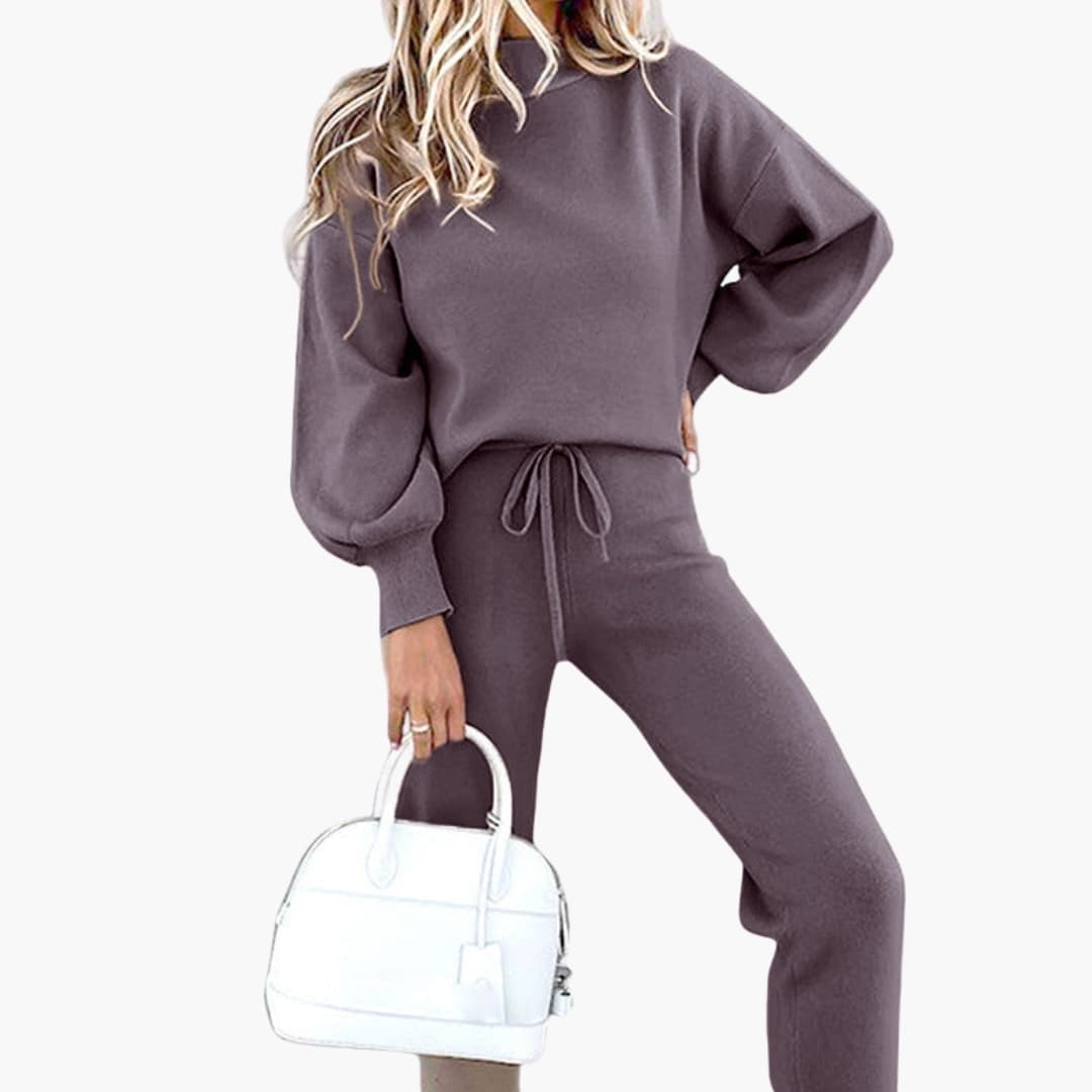 Conjunto de roupa confortável para mulher com camisola oversize e calças de jogging de cintura alta