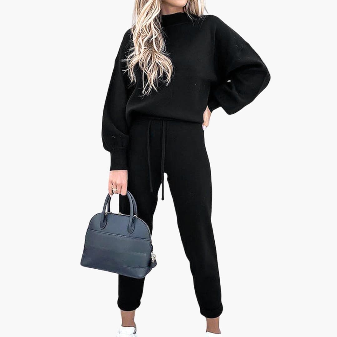 Conjunto de roupa confortável para mulher com camisola oversize e calças de jogging de cintura alta
