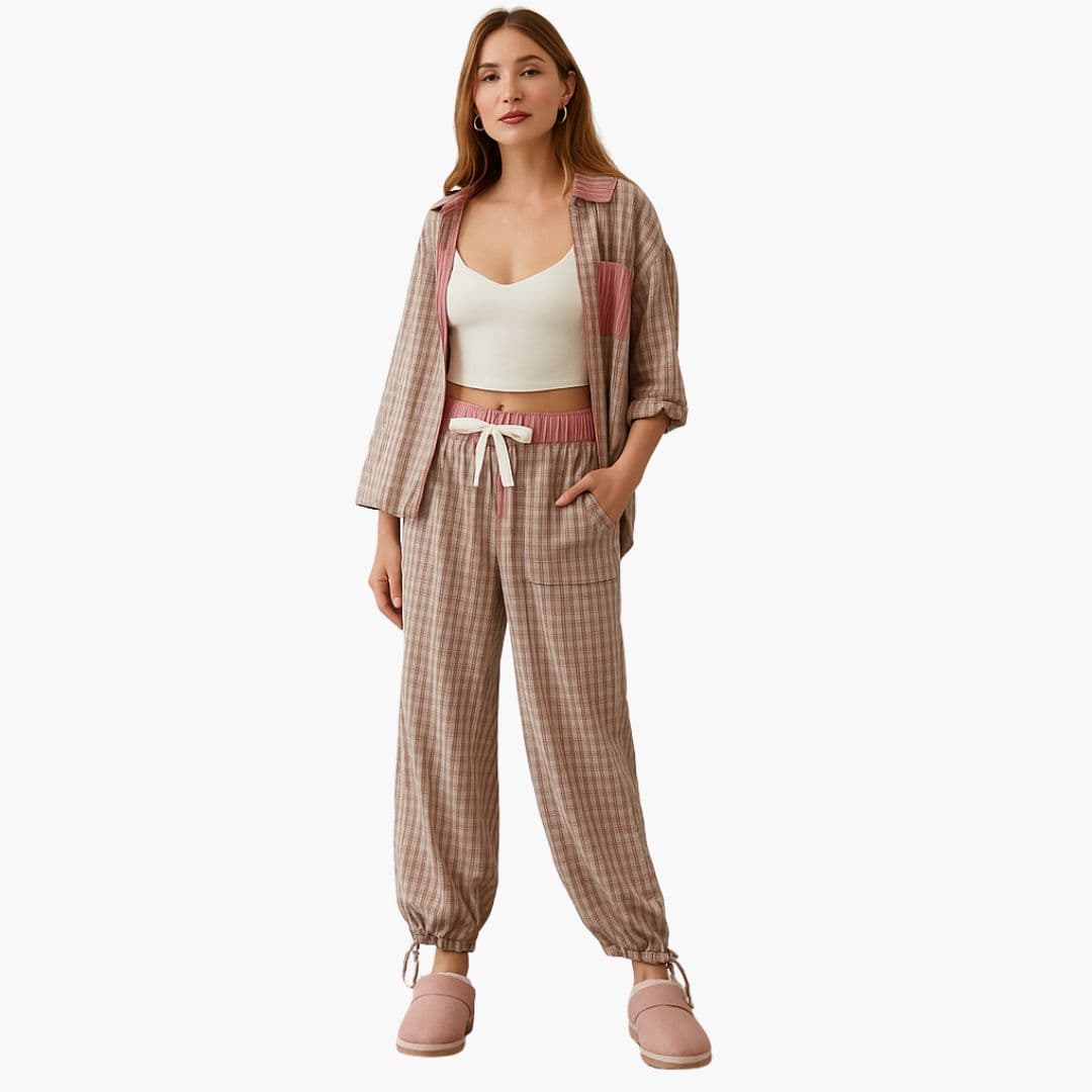 Pyjamasæt til kvinder med ternet mønster