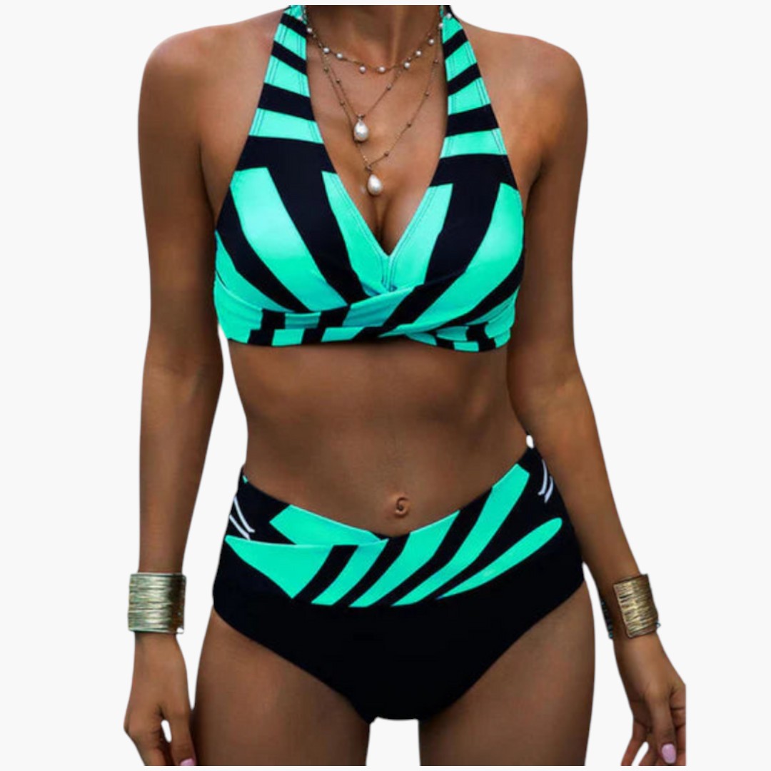 Conjunto de biquíni feminino com gola halter e alças ajustáveis