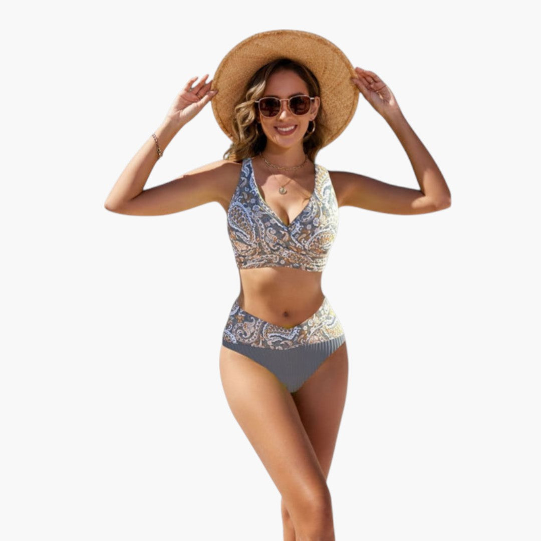 Bikini för kvinna med korsad överdel och justerbar underdel